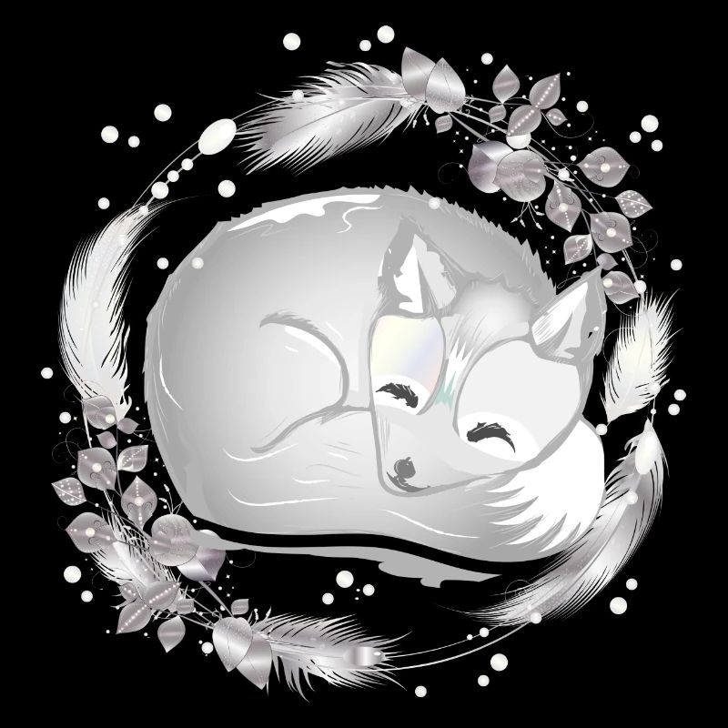 small polar fox sleeping in silver colors