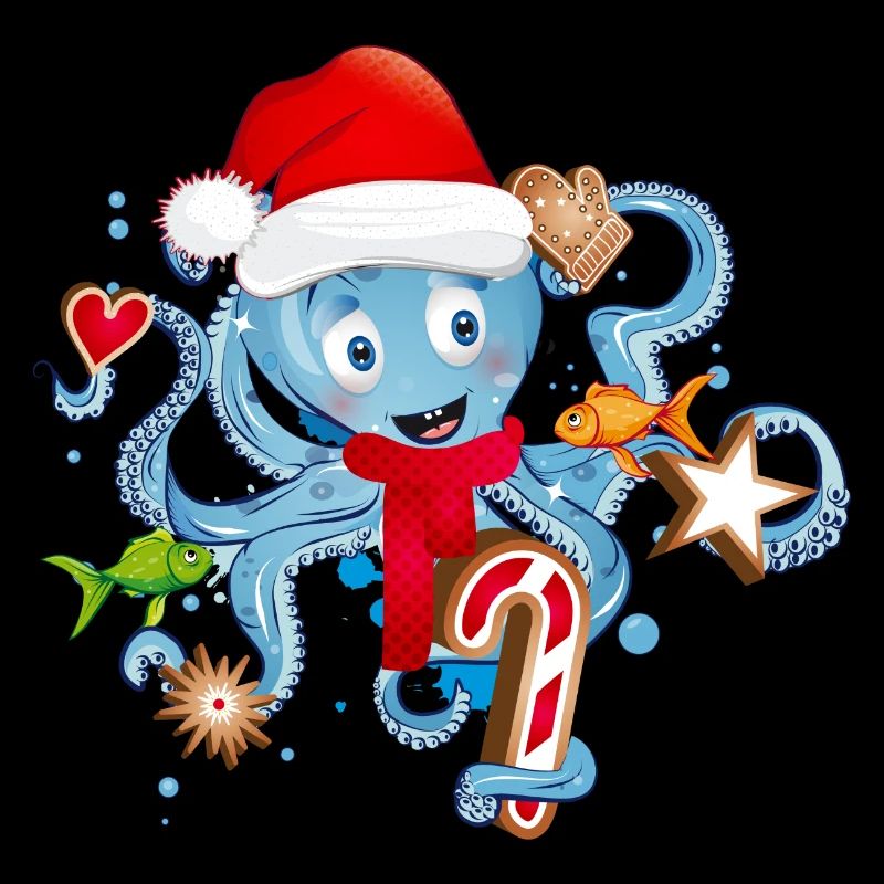 Oktopus hat Spaß und Plätzchen zu Weihnachten