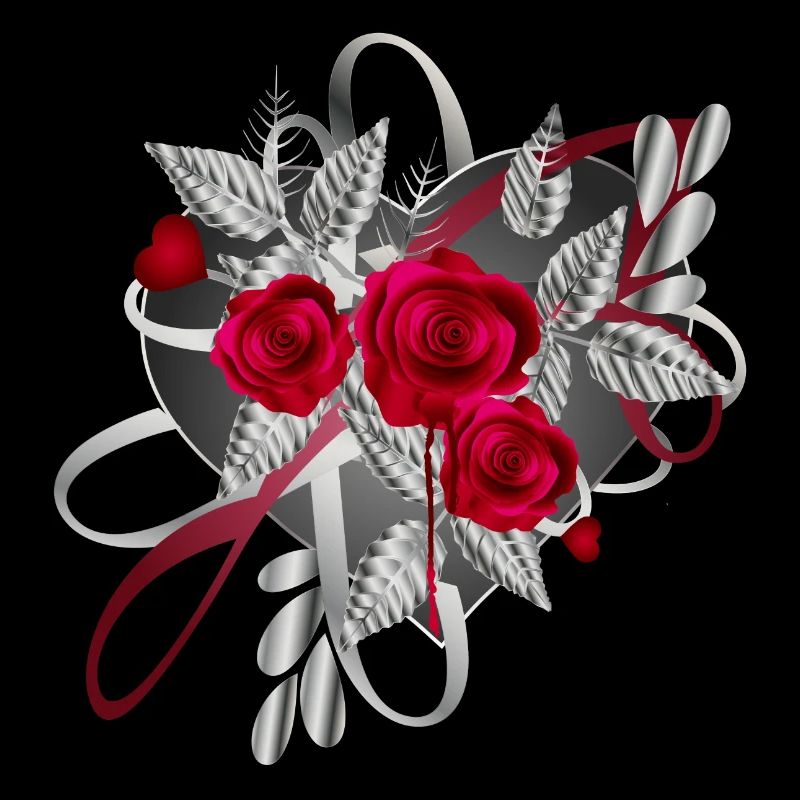 Composition argentée de la Saint-Valentin avec des roses