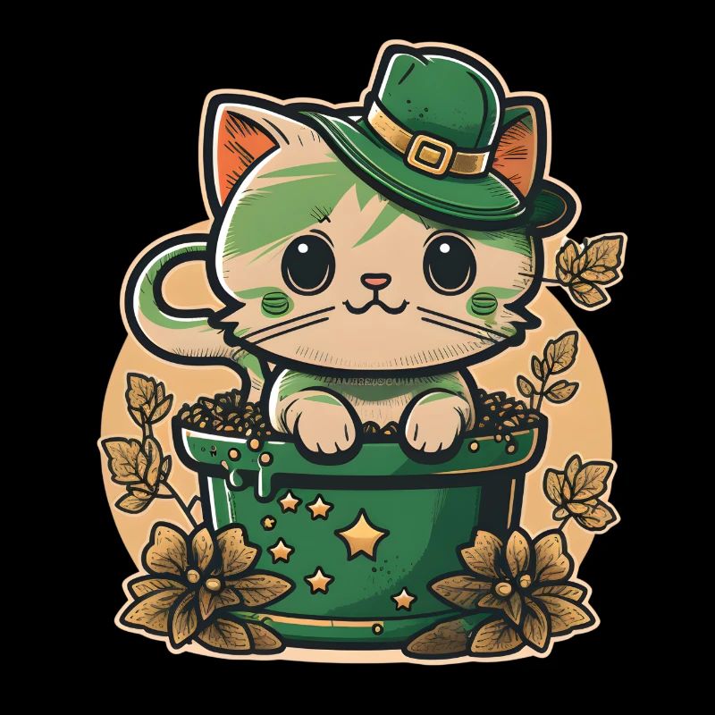 Chat dans le pot de fleurs Fête de la Saint-Patrick