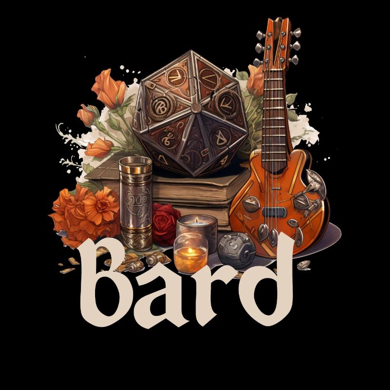 Barde avec D20 et objets – Conception de RPG fantastique