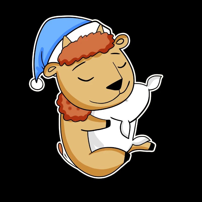 Bison with pillow and sleepy cap