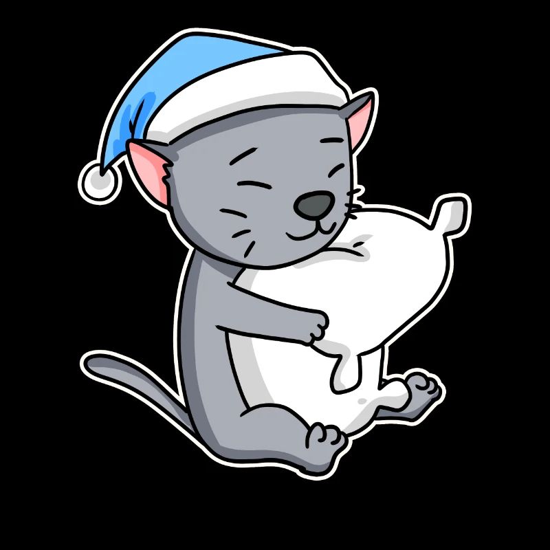 Sleeping Tired - Cat with Pillow and Sleepy Cap