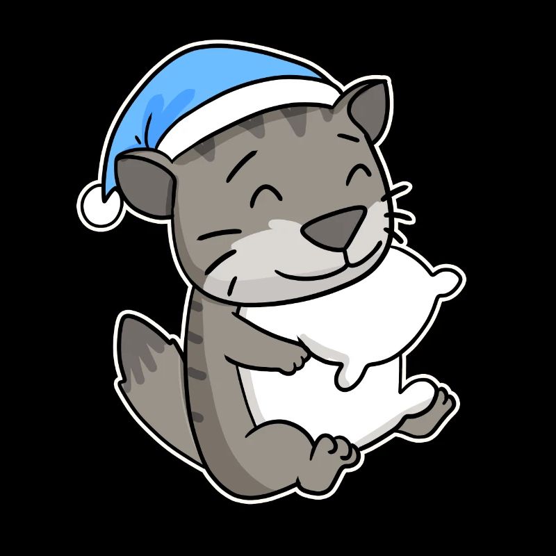 Sleeping Tired - Cat with Pillow and Sleepy Cap