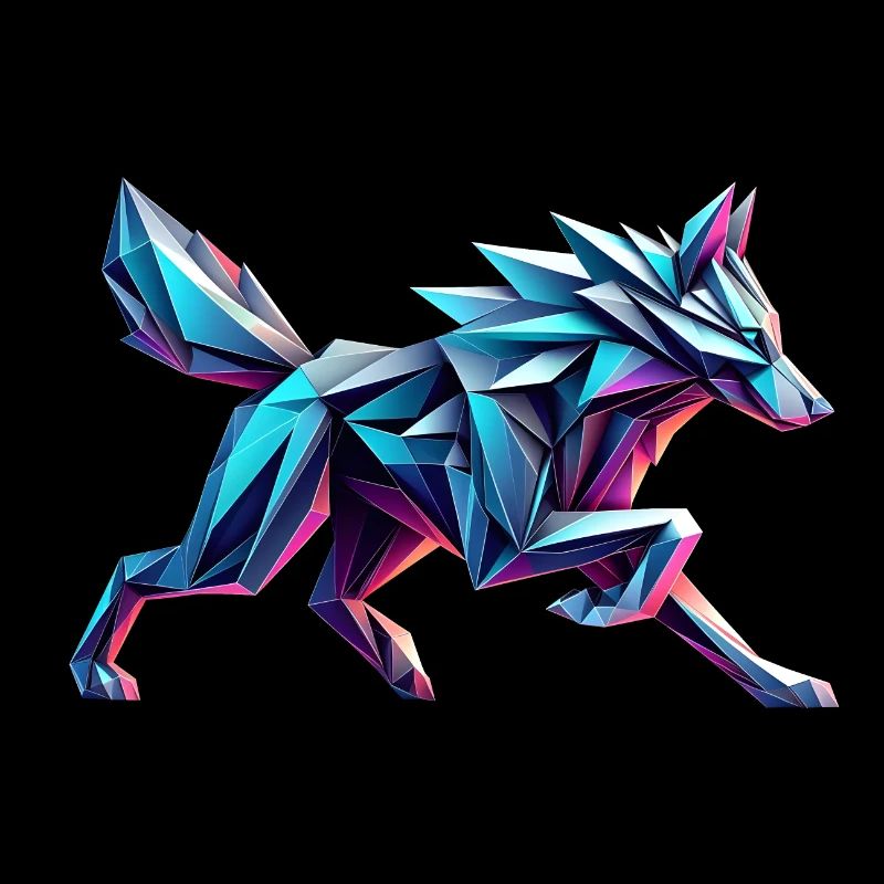 Wolf Origami 3D Geometric Neon