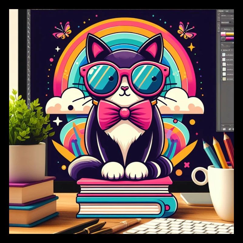 Chat studieux à lunettes