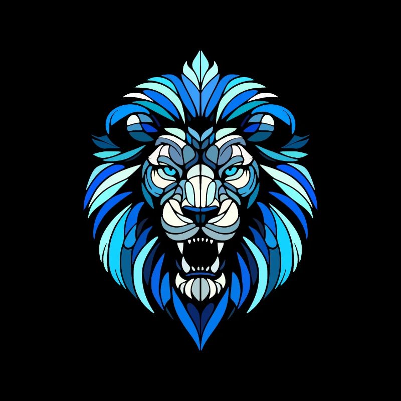 blue lion head, geometric patterns, polygons