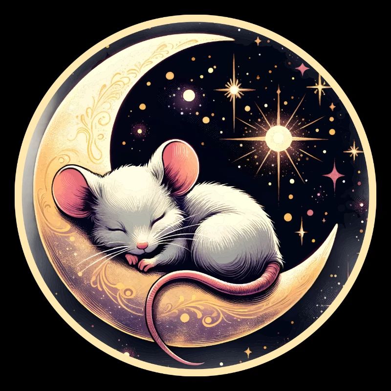 peacefully sleeping mouse, on a crescent moon