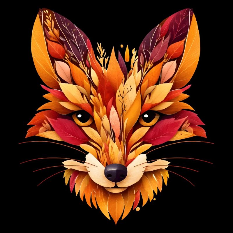 Fox head designed from different leaves