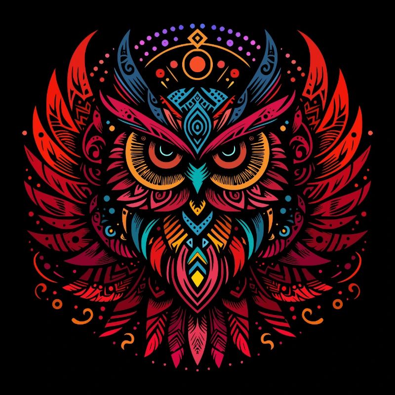 Tribal Owl Multicolor Bird Owl Geometric