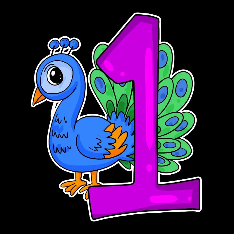 Zahl 1 Nummer Eins - Blauer Pfau Motiv