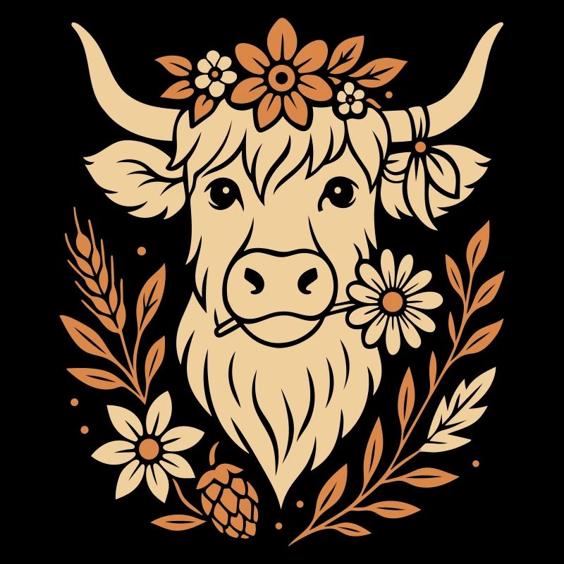 Highland Cow - Highland Beef with Flower