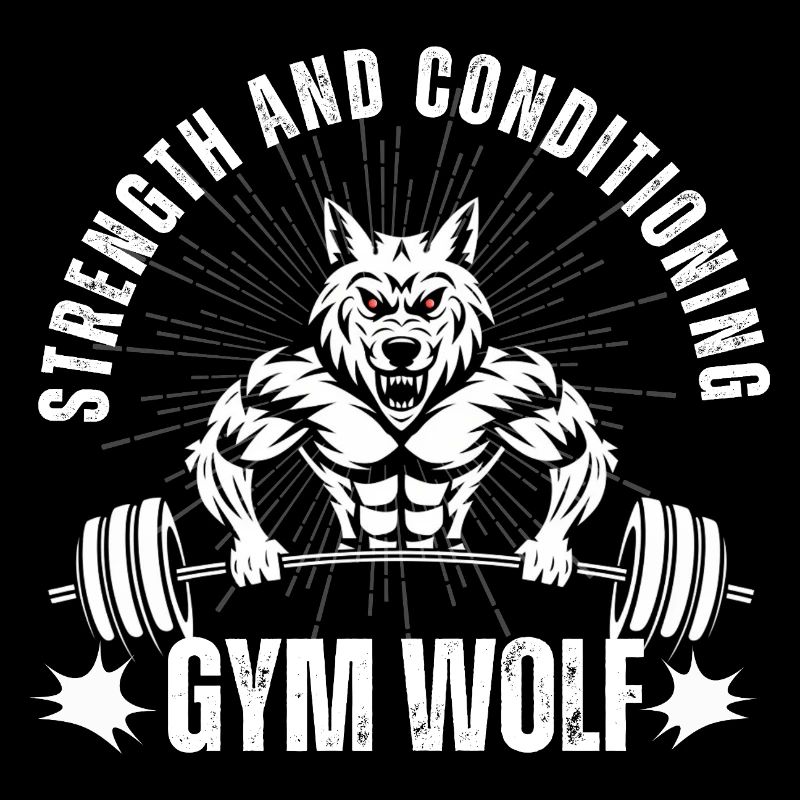 Strong wolf with dumbbell and strength slogan