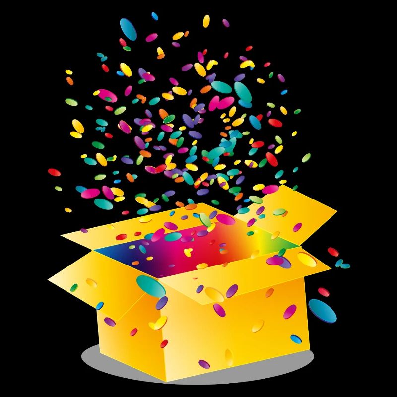 Gelbe Box mit buntem Konfetti