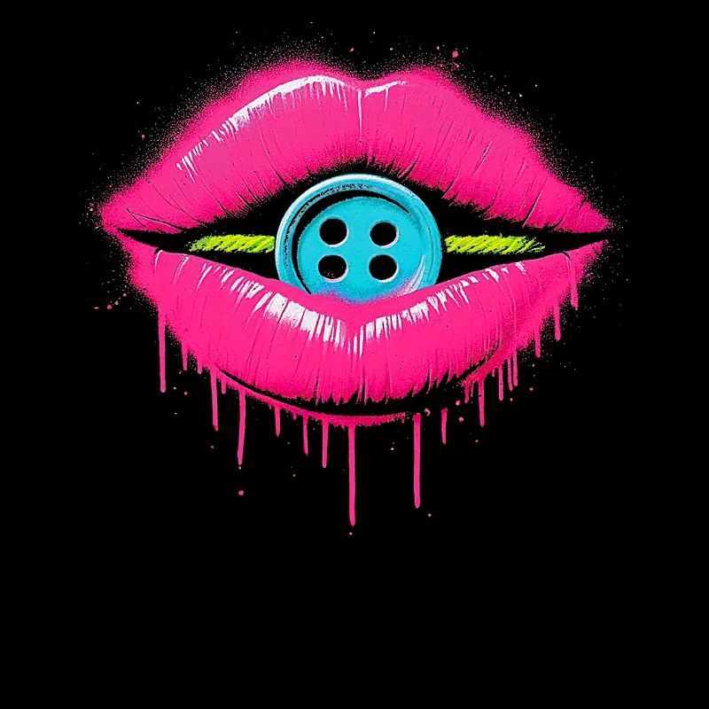 Pop Art Lips with Blue Button