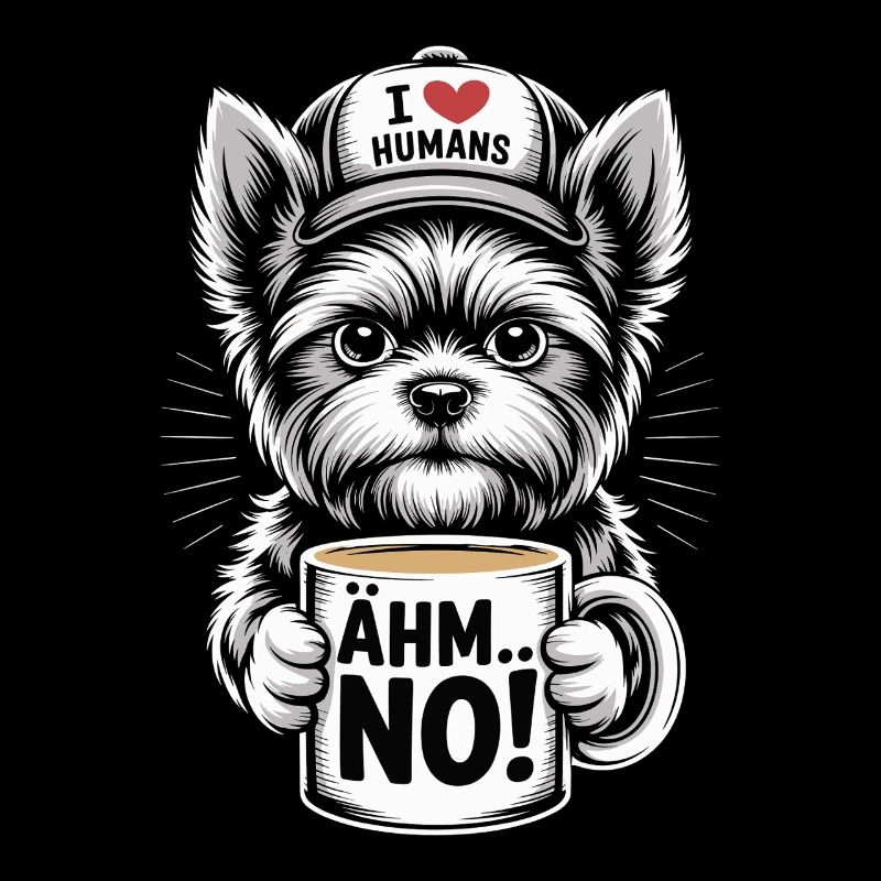 Yorkshire Terrier Lustiger Hund mit Kaffeetasse 