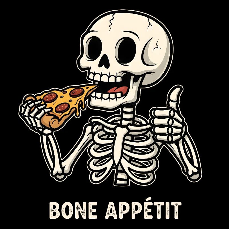 Skeleton Eats Pizza - Funny Halloween Motif
