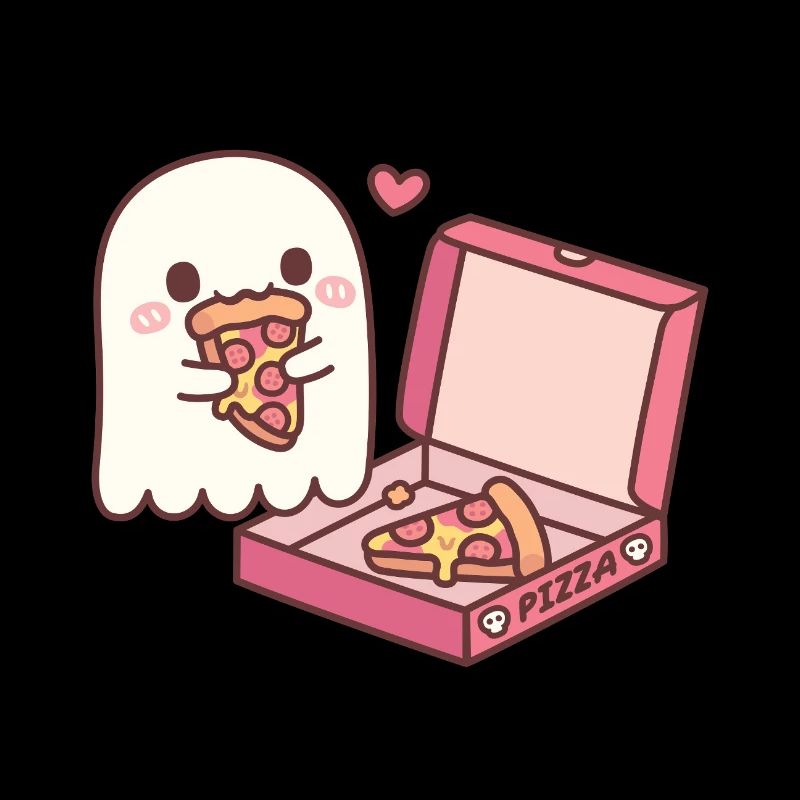 Fantôme mignon mangeant de la pizza drôle