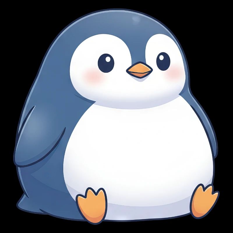 Cute chubby cartoon penguin sitting chubby