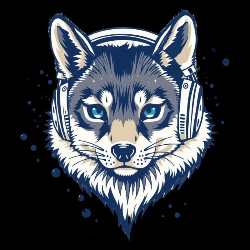 cool fox with headphones