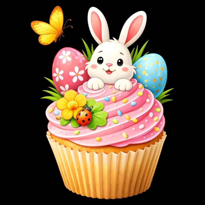 Mignon cupcake de lapins de Pâques avec des œufs de Pâques colorés