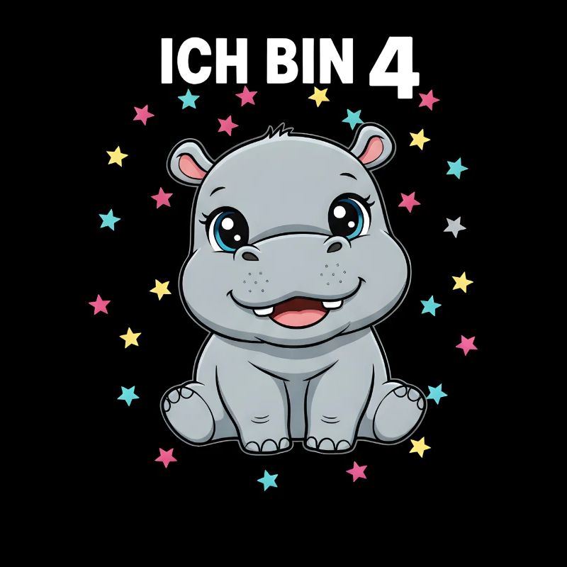 Ich bin 4 - Süßes Nilpferd zum 4. Geburtstag