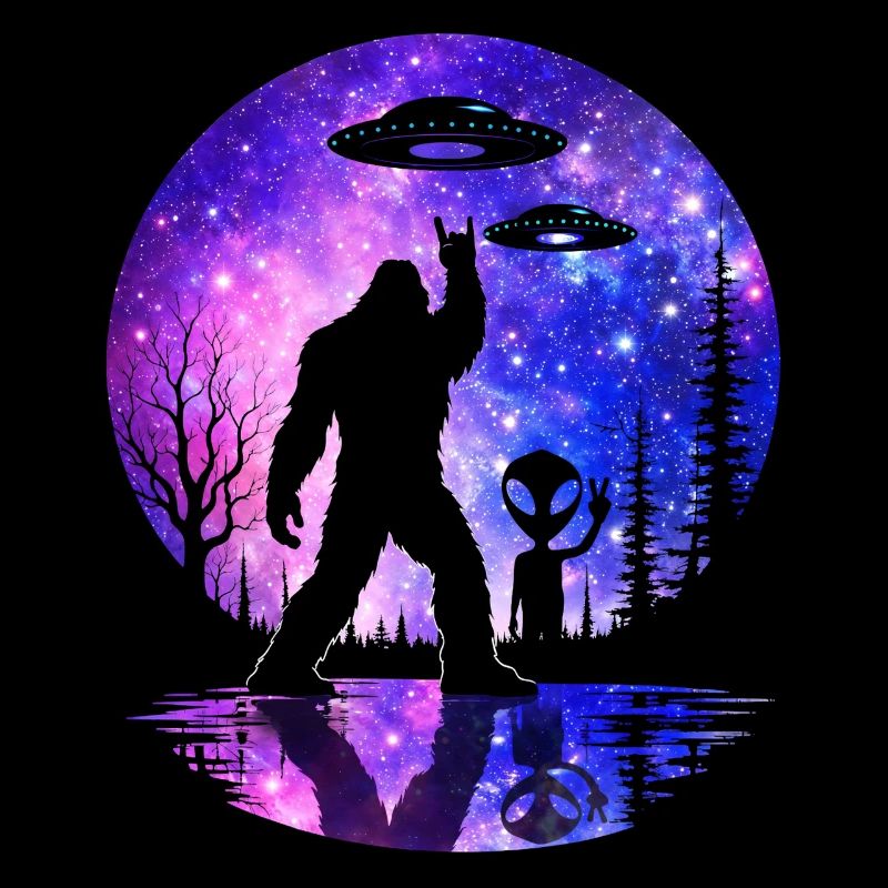 Bigfoot Alien Rock On Shield Sasquatch Yeti Moon