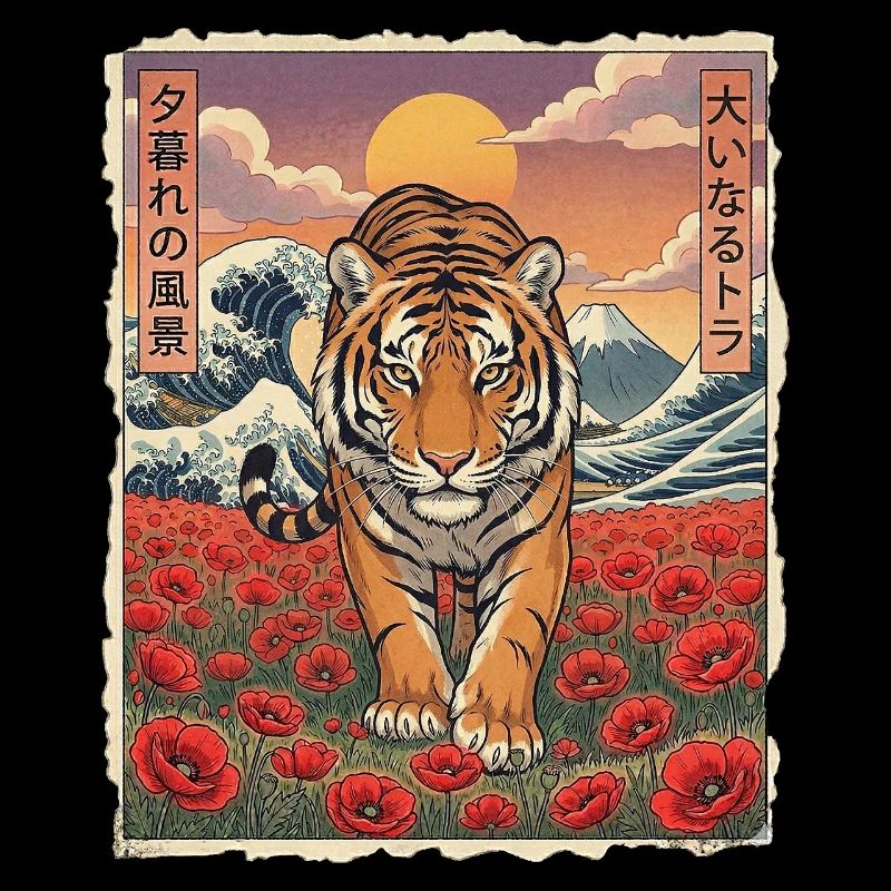 Tiger Mohnblumen Kawaii