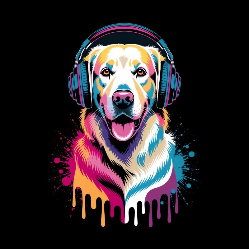 Golden Retriever avec des écouteurs