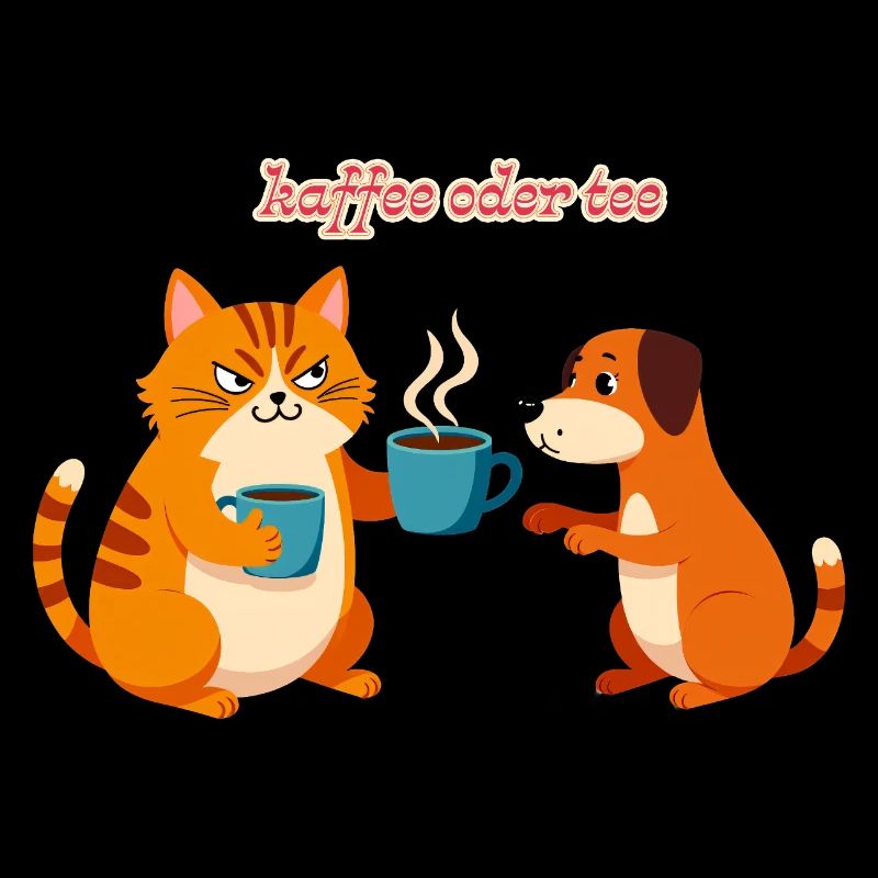 Kaffee oder Tee? Lustige Katze und Hund Bürohumor