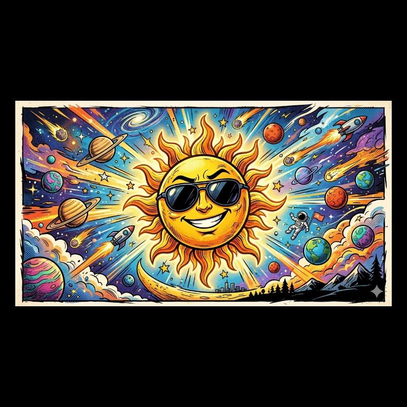 Soleil avec des lunettes de soleil dans le cosmos