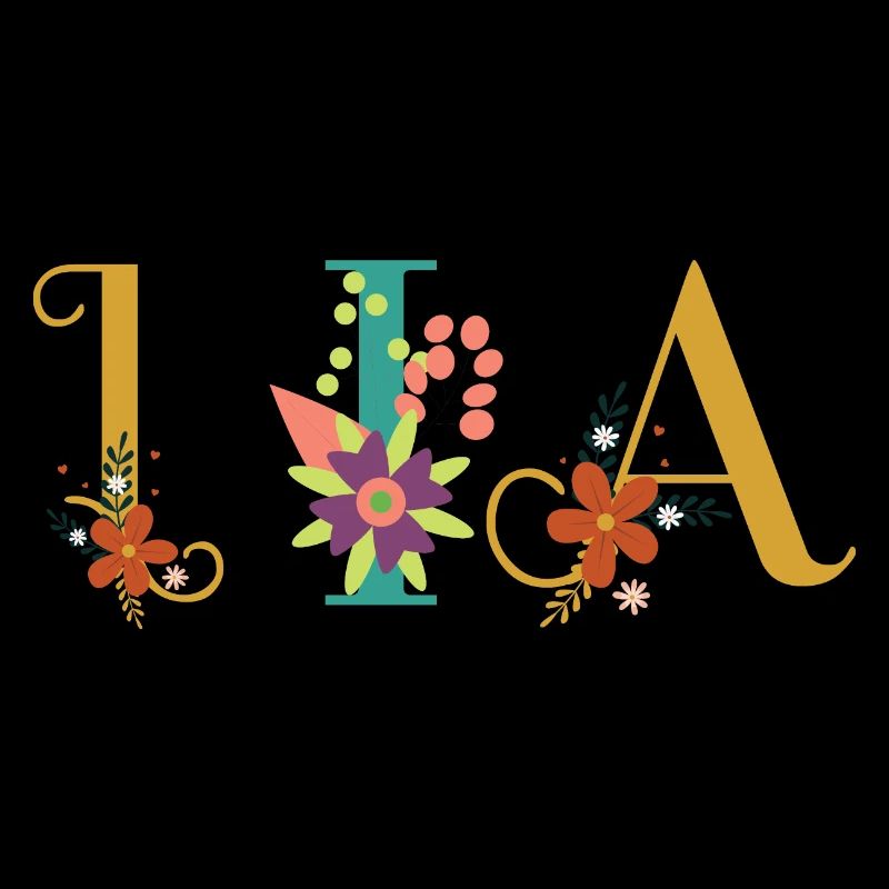 Art du nom LIA avec des fleurs brodées