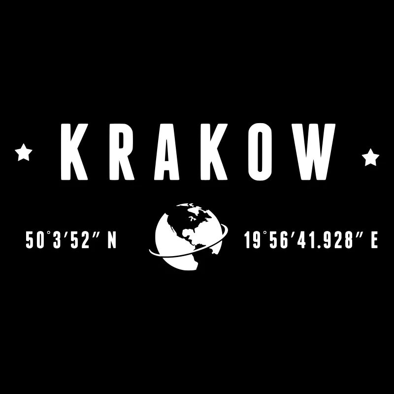 Krakow GPS Coordinates Globe Typography White