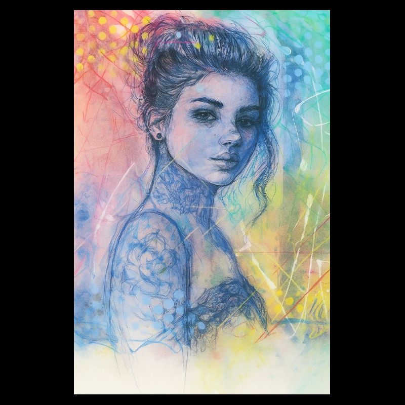 Donna pop arcobaleno omikly tatuaggio braccio cranio graf
