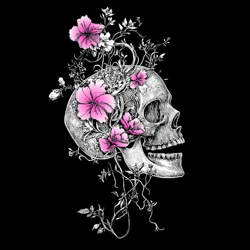 Crâne avec des fleurs en rose