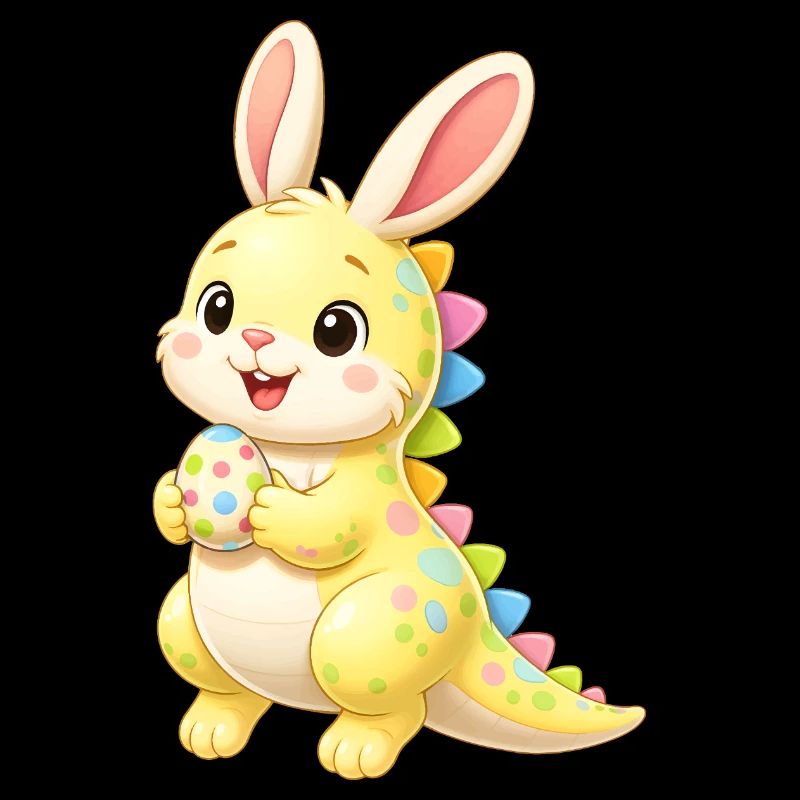Cute dino Easter bunny with colorful easter egg