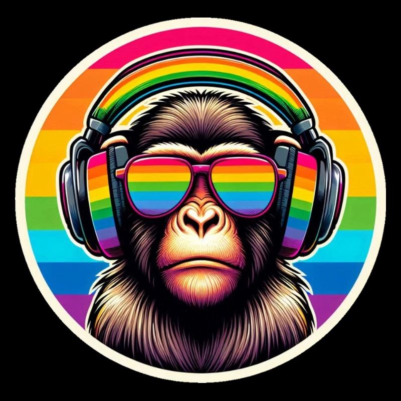 Affe Kopfhörer Brille Regenbogen bunt