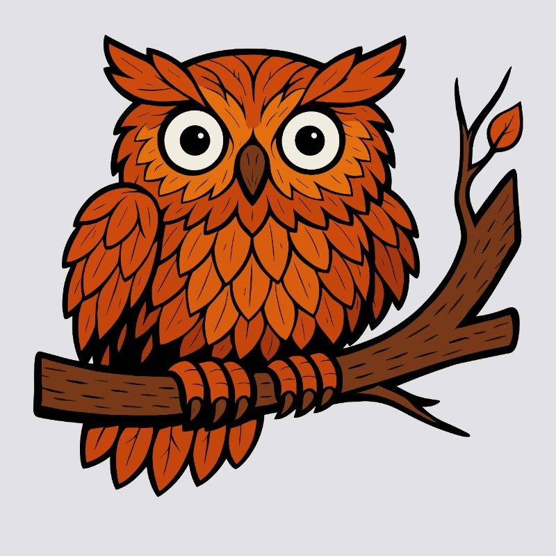 Comic Eule Herbst Wald Laub Blätter Ast Baum Jäger