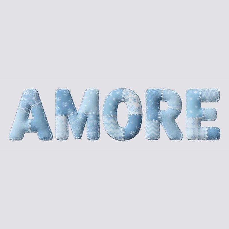 Amore Lettering Patchwork Design Blue