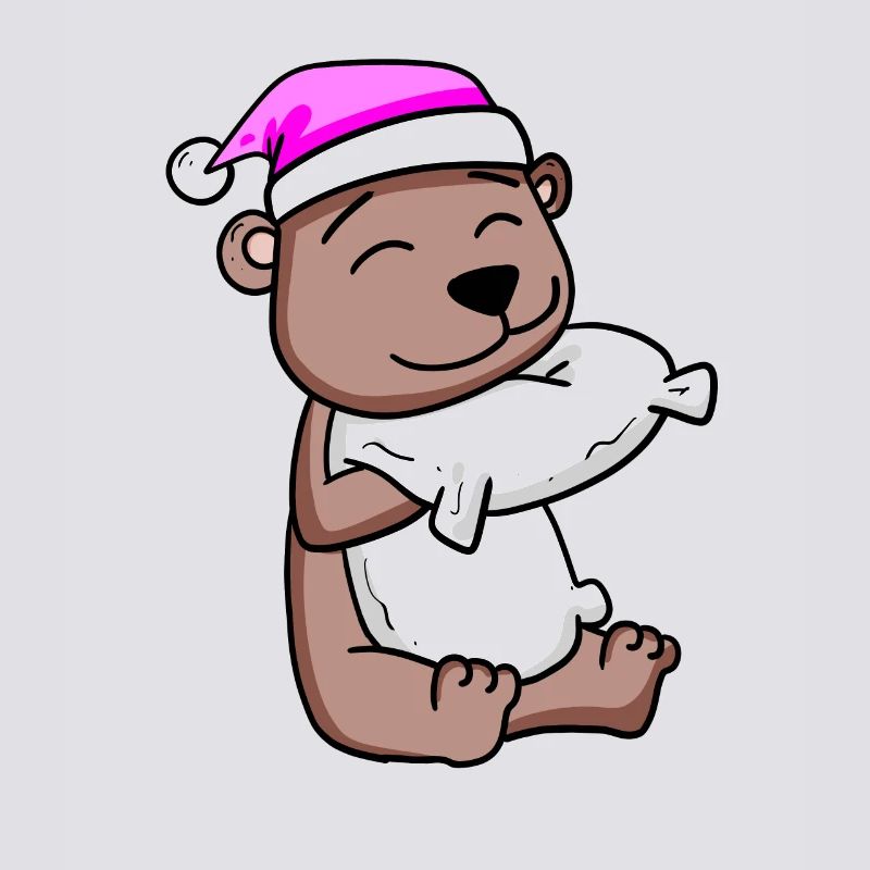 Bear with pillow and sleeping cap
