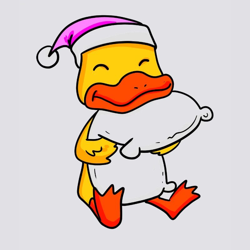 Duck with pillow and sleeping cap