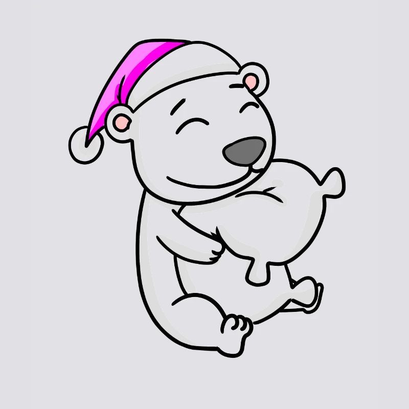 Polar bear with pillow and sleeping cap