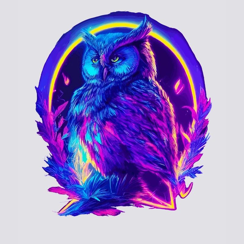 Mystisch leuchtende Eule Neon Synthwave