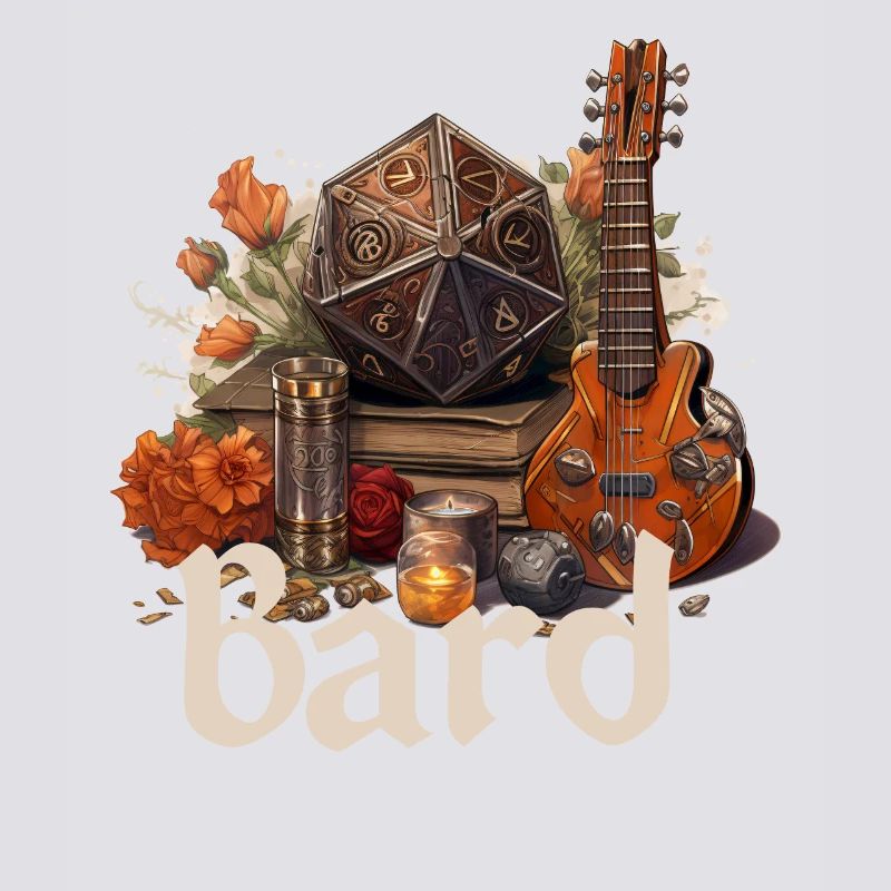 Barde avec D20 et objets – Conception de RPG fantastique