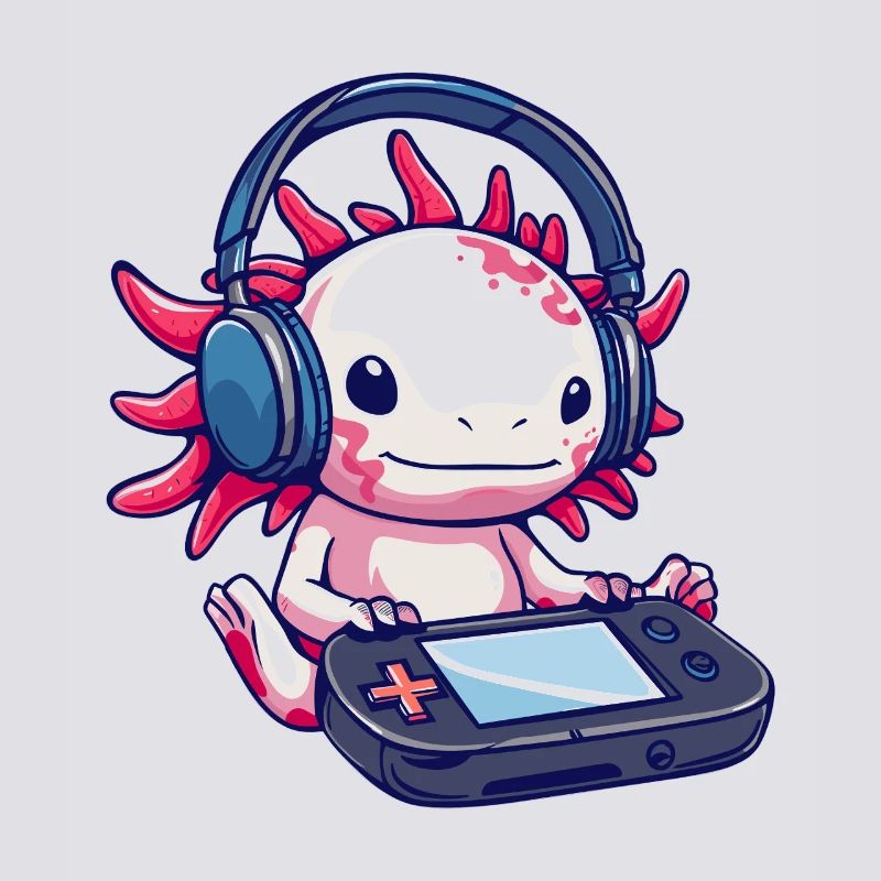 Axolotl mit Kopfhörern und Gaming-Controller