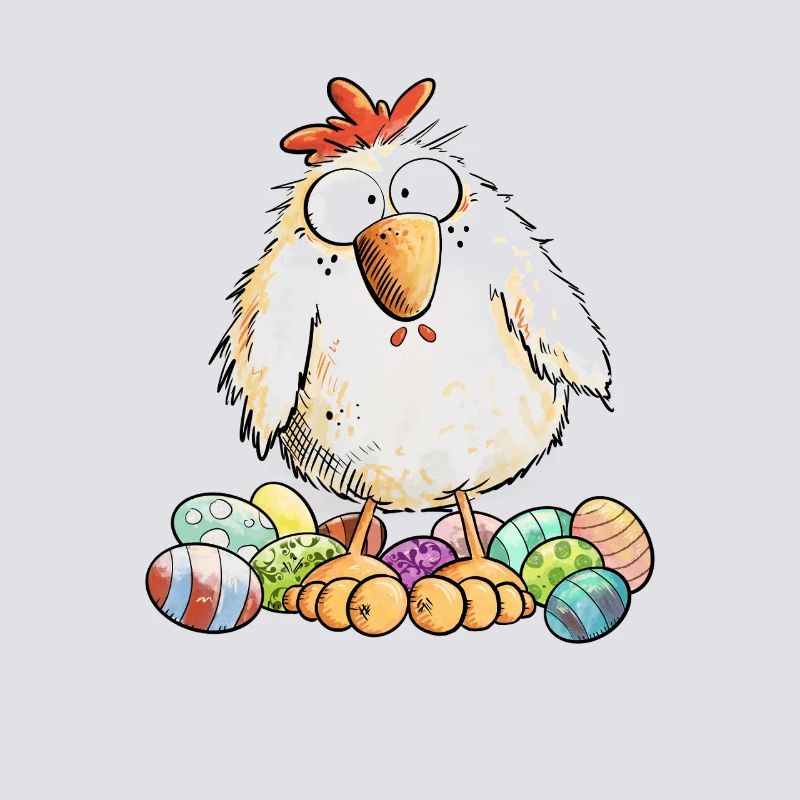 Easter Chicken with Easter Eggs Easter Motif Chickens Fan