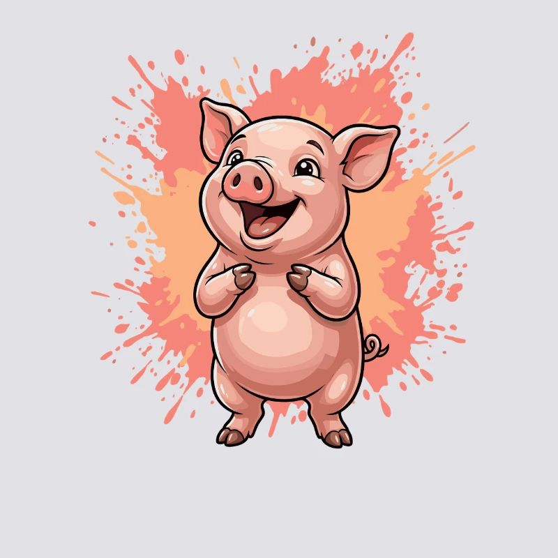 Cochon rieur avec éclaboussures de couleur