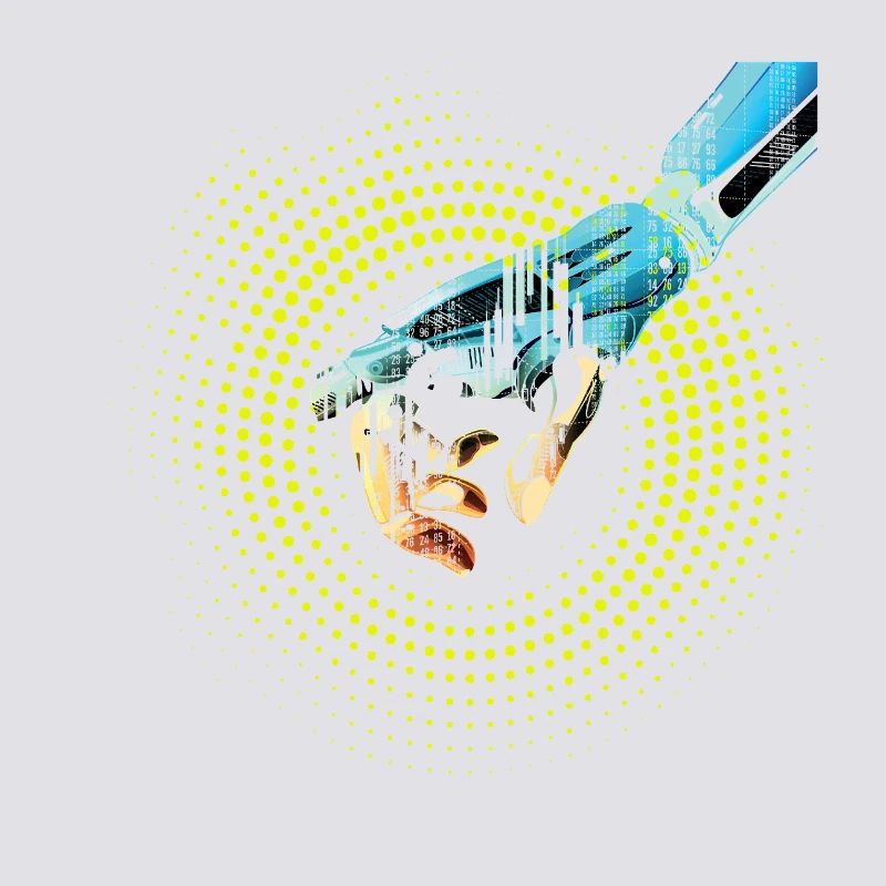 computer hand robot AI digital cyborg code pc