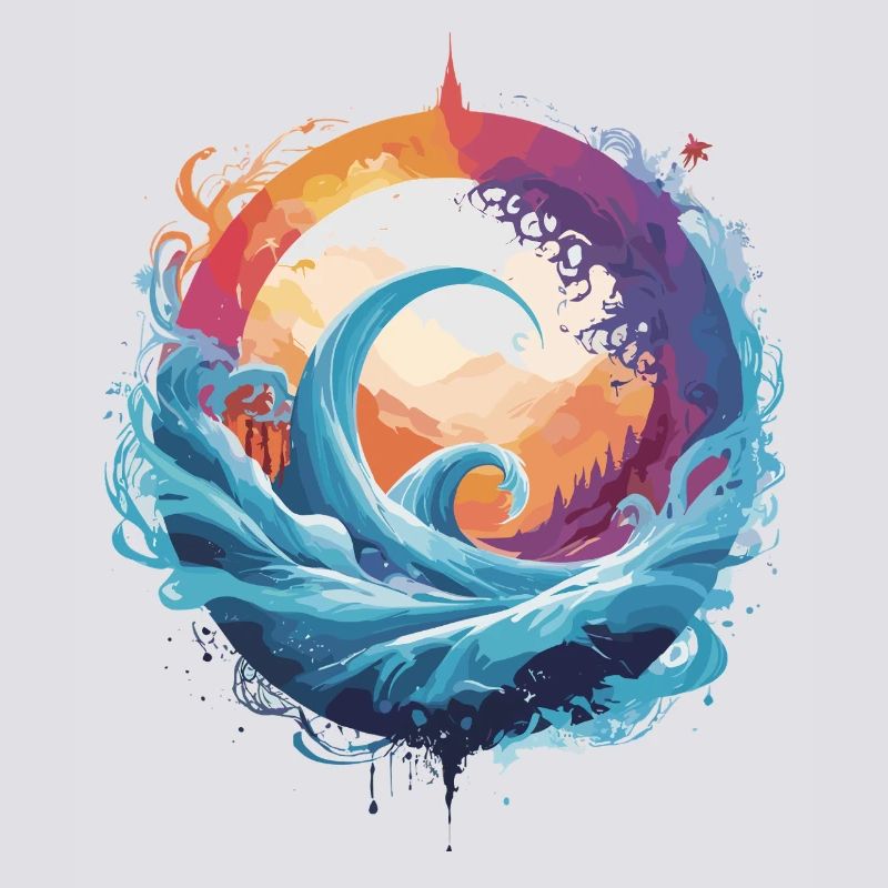 Dynamic wave and moon circle