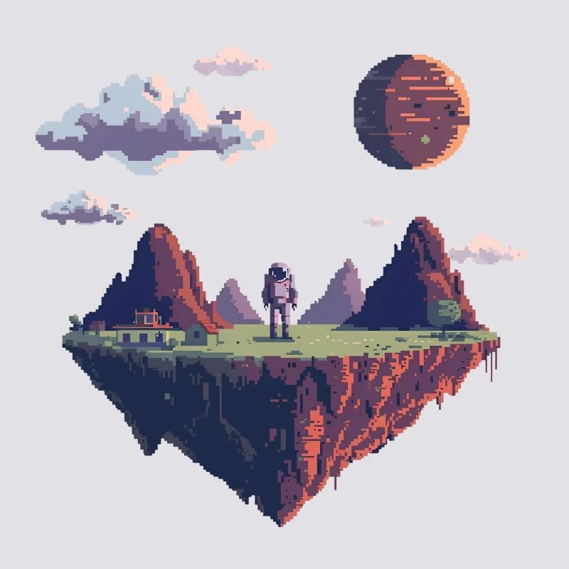 8-Bit Pixel Astronaut auf Schwebender Insel